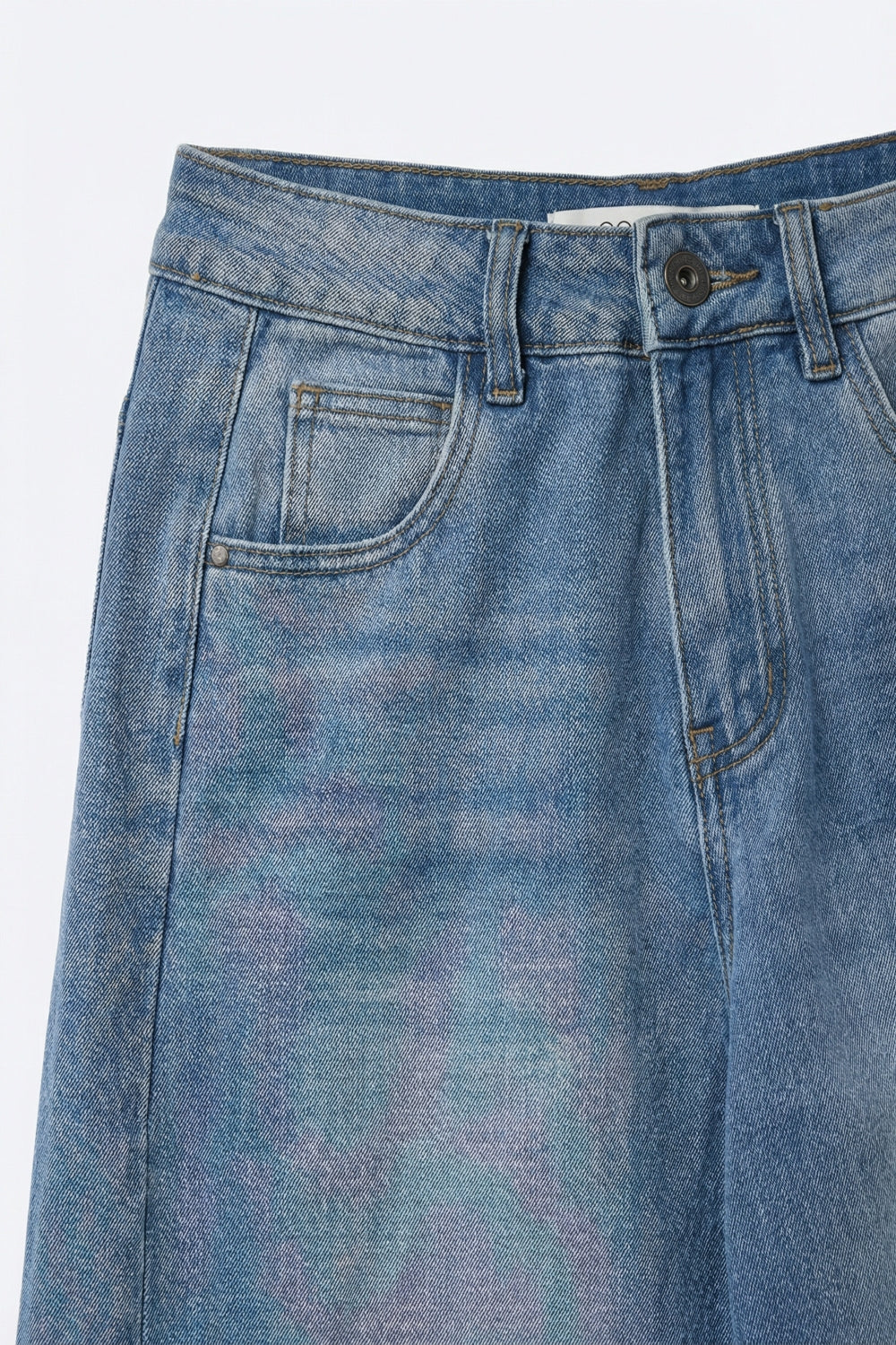 Jeans Relaxados de Perna Larga em Denim Azul Claro com Costura Lateral