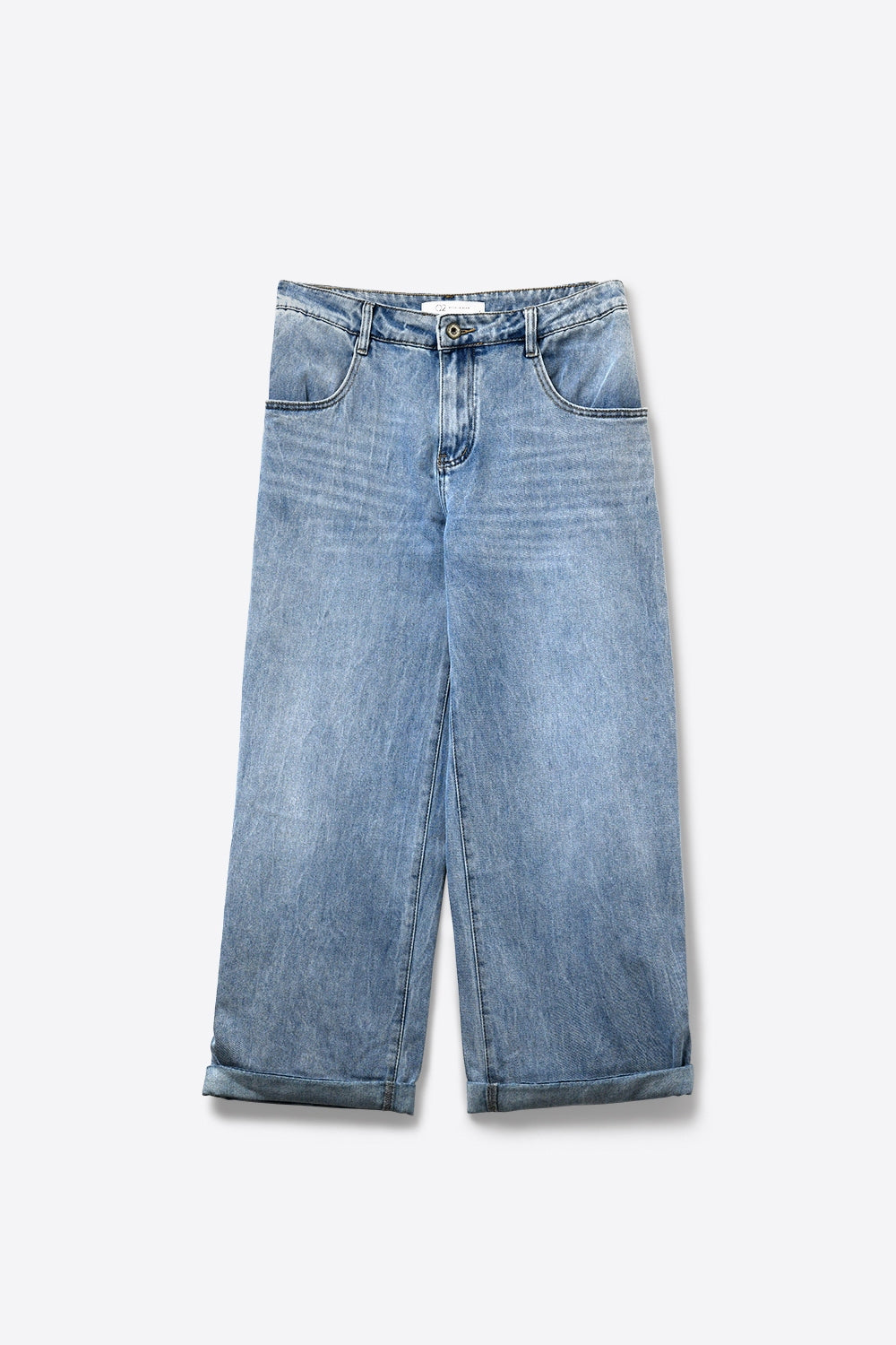 Jeans Stretch de Perna Reta com Lavagem Clara e Barra Dobrada