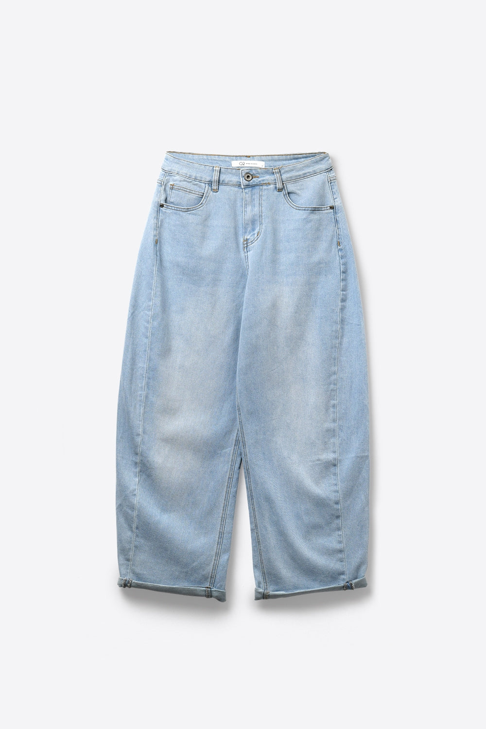 Jeans de Denim Azul Claro com Pernas Largas e Tecido Leve