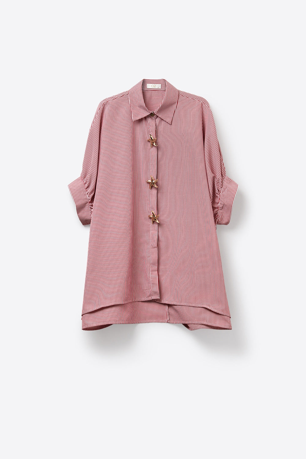 Camisa de Popeline Listrada Oversized Rosa com Botões de Estrela-do-mar