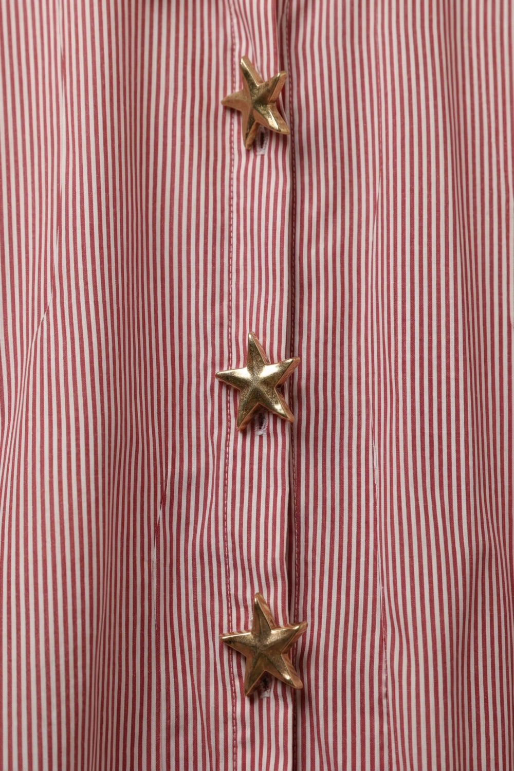 Camisa de Popeline Listrada Oversized Rosa com Botões de Estrela-do-mar