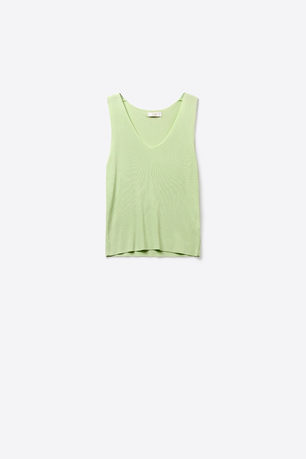 Tank Top em malha canelada com decote em V em verde menta