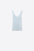 Camisola com nervuras azul-clara com rebordos recortados