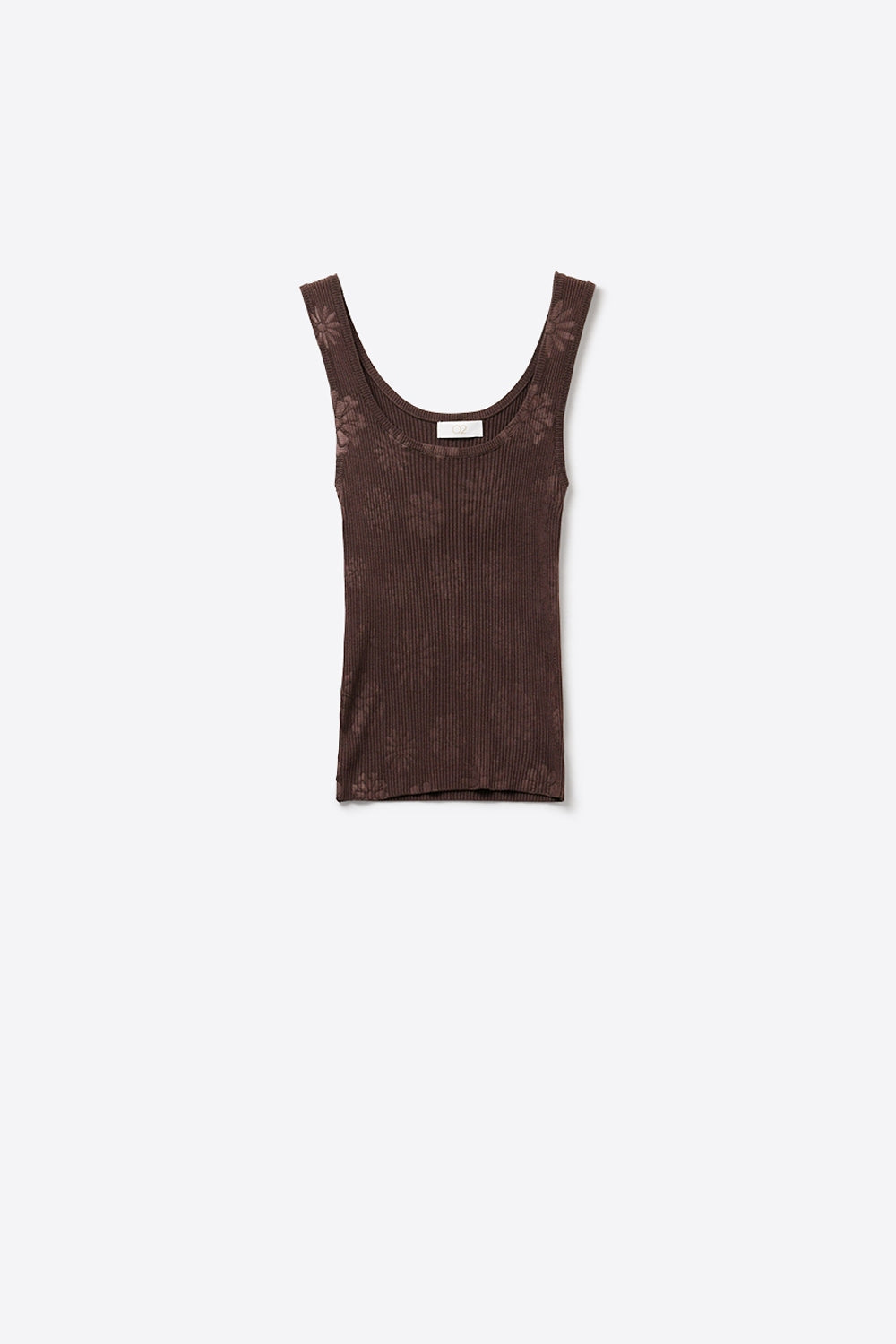 Tank Top castanho de malha canelada com gola redonda floral