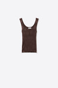 Tank Top castanho de malha canelada com gola redonda floral