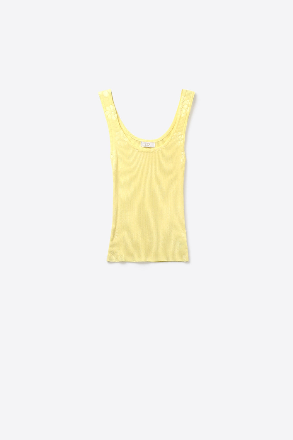 Tank Top amarelo de malha canelada com gola redonda