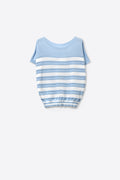 Camisola de manga curta de malha às riscas azul clara