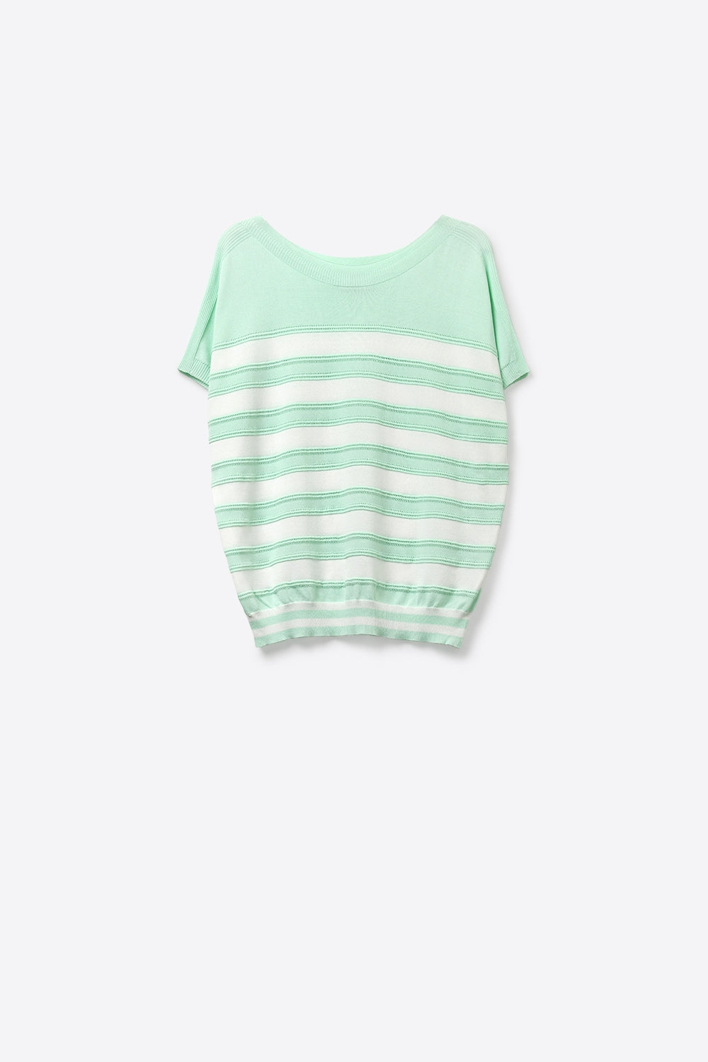 Camisola de manga curta de malha às riscas verde menta