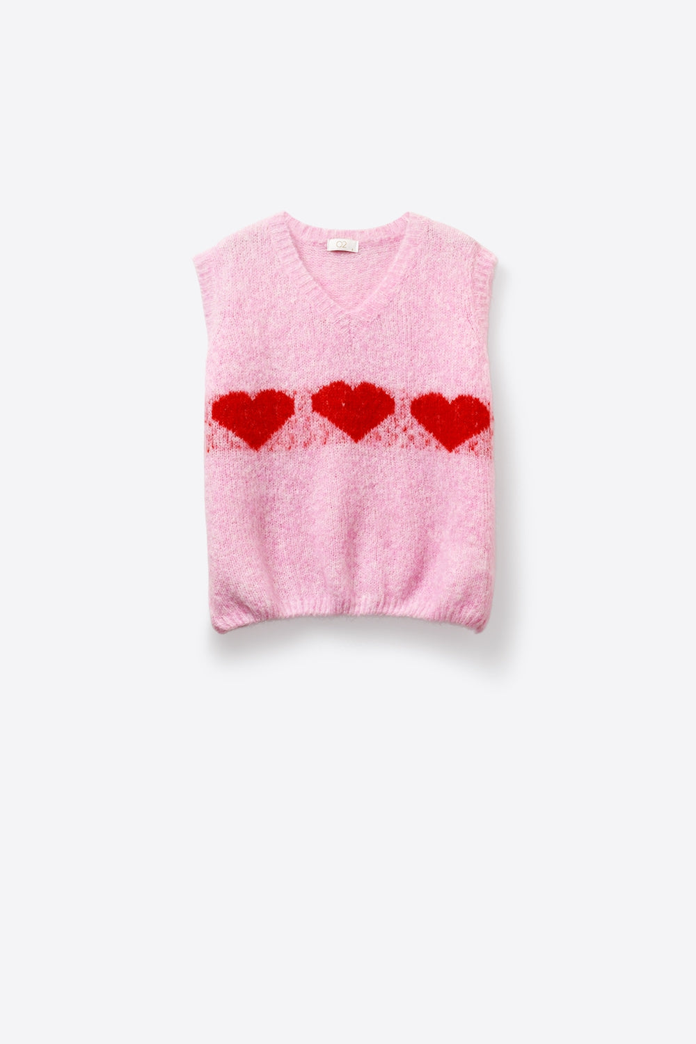 Colete de malha fofo e descontraído cor-de-rosa com motivos em forma de coração