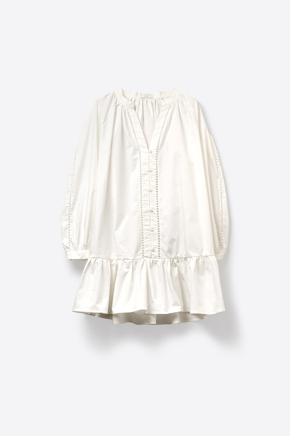 Vestido Camponês de Popeline de Algodão Leve em branco com Barra de Babados