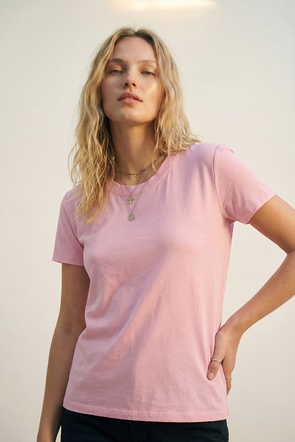 T-shirt leve de viscose macia em rosa bebé