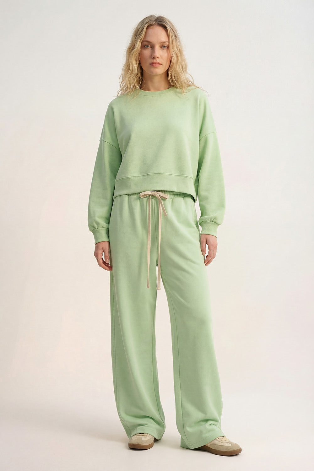 Calças Jogger de malha super-suave em verde com cintura com cordão