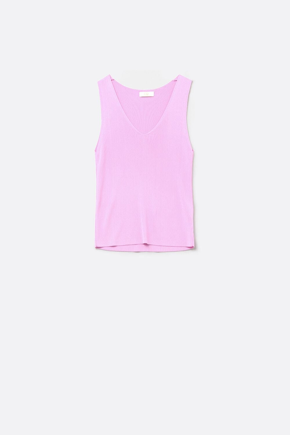 top rosa de malha fina sem mangas com decote em V