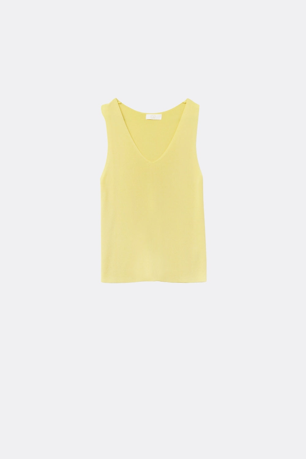 Top amarelo sem mangas de malha fina com decote em V