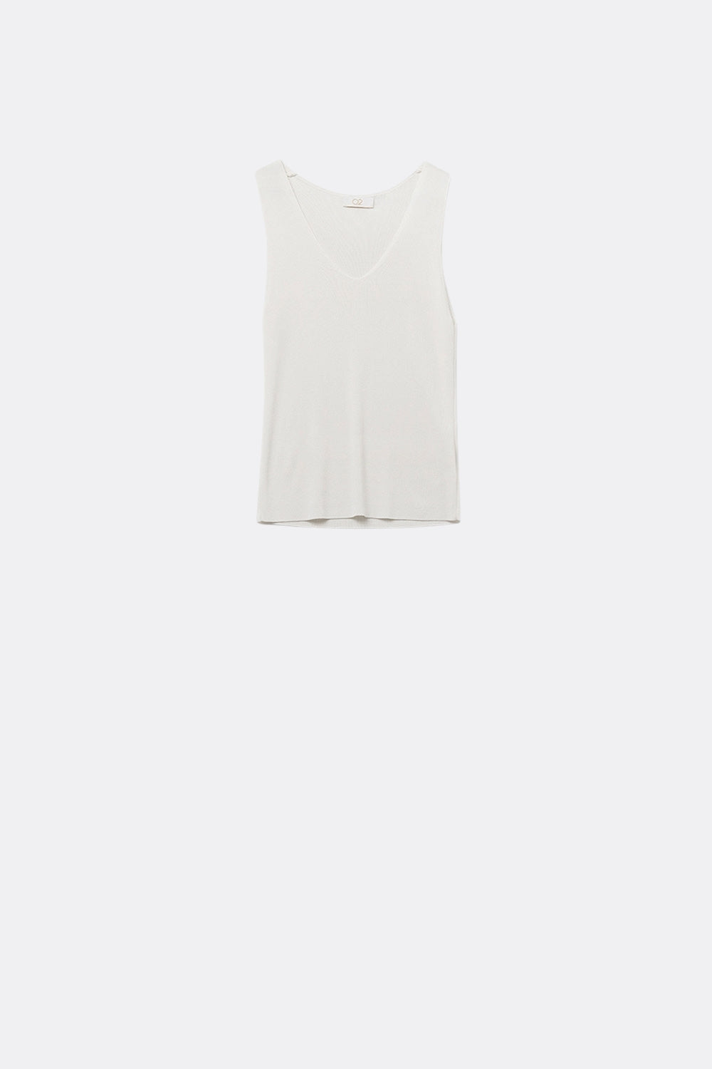 Top branco sem mangas de malha fina com decote em V