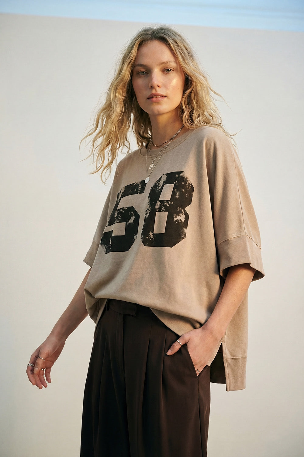 Suéter de Algodão Oversized com logotipo Gráfico 58 e Aberturas Laterais