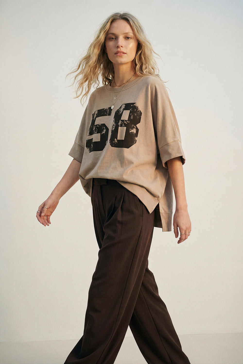 Suéter de Algodão Oversized com logotipo Gráfico 58 e Aberturas Laterais