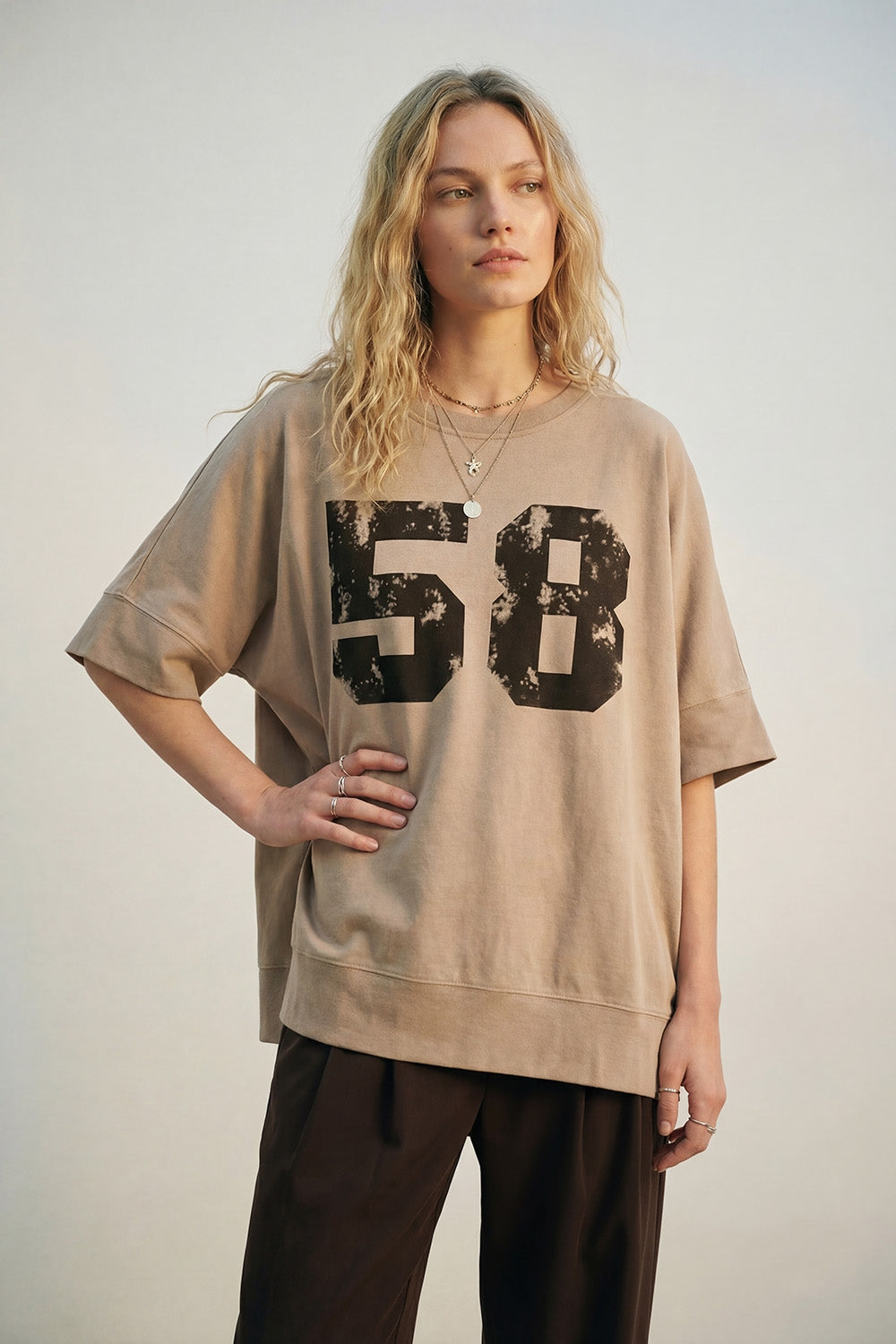 Suéter de Algodão Oversized com logotipo Gráfico 58 e Aberturas Laterais