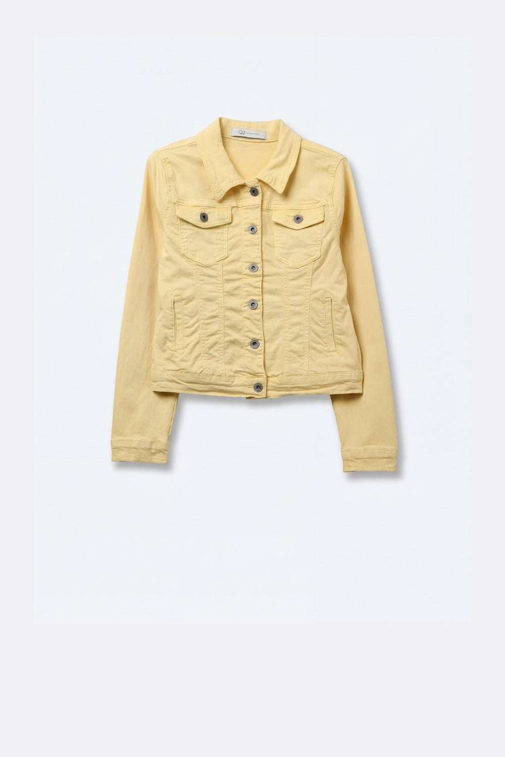 Jaqueta Jeans Amarelo Manteiga com Fecho de Botões na Frente