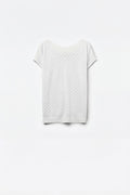 Camisola de malha branca texturada com padrão de diamantes