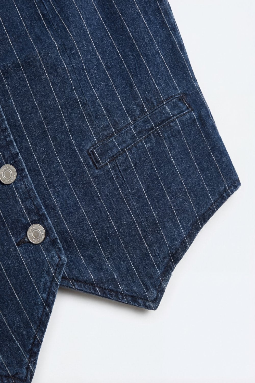 Colete com Botões na Frente de Denim com Risca de Giz Azul