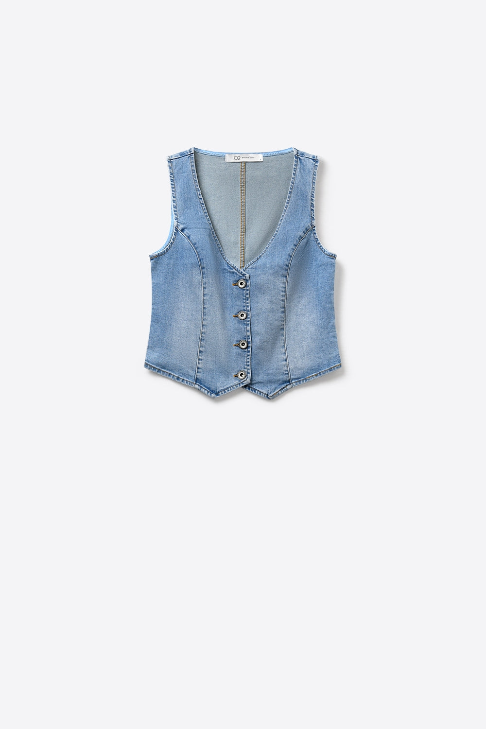 Colete Jeans Azul Claro com Decote em V Profundo