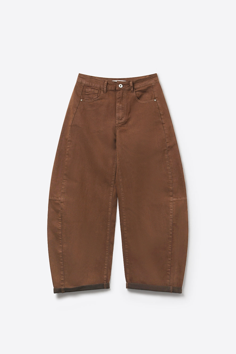 Calças Marrons de Pernas Largas Estilo Barril com Barras Dobradas
