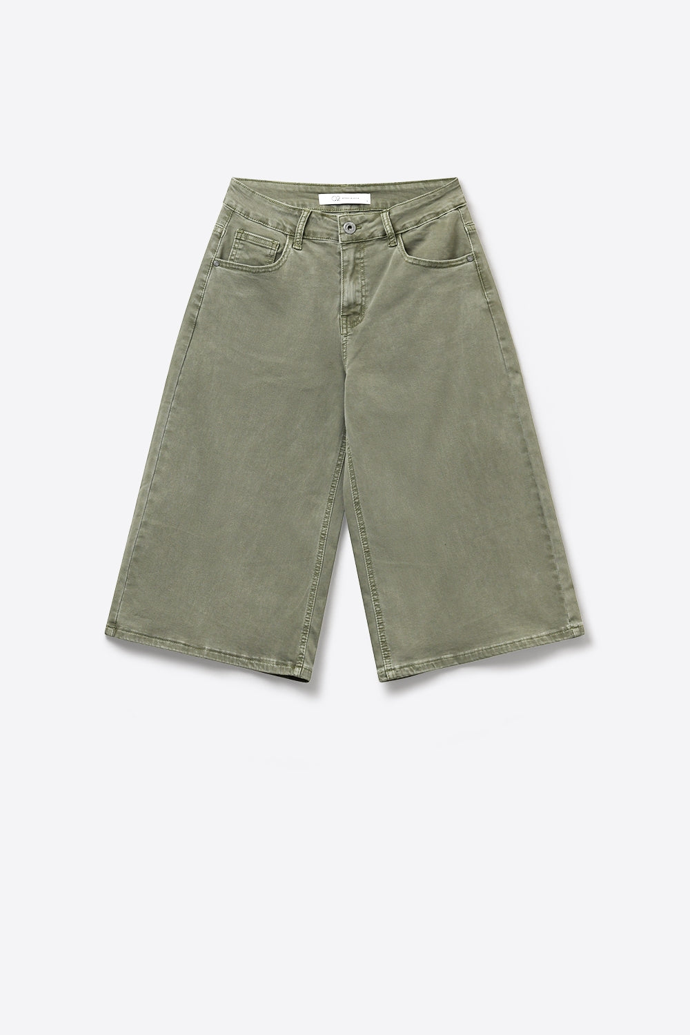 Bermuda Jeans Cropped de Perna Larga Verde Oliva
