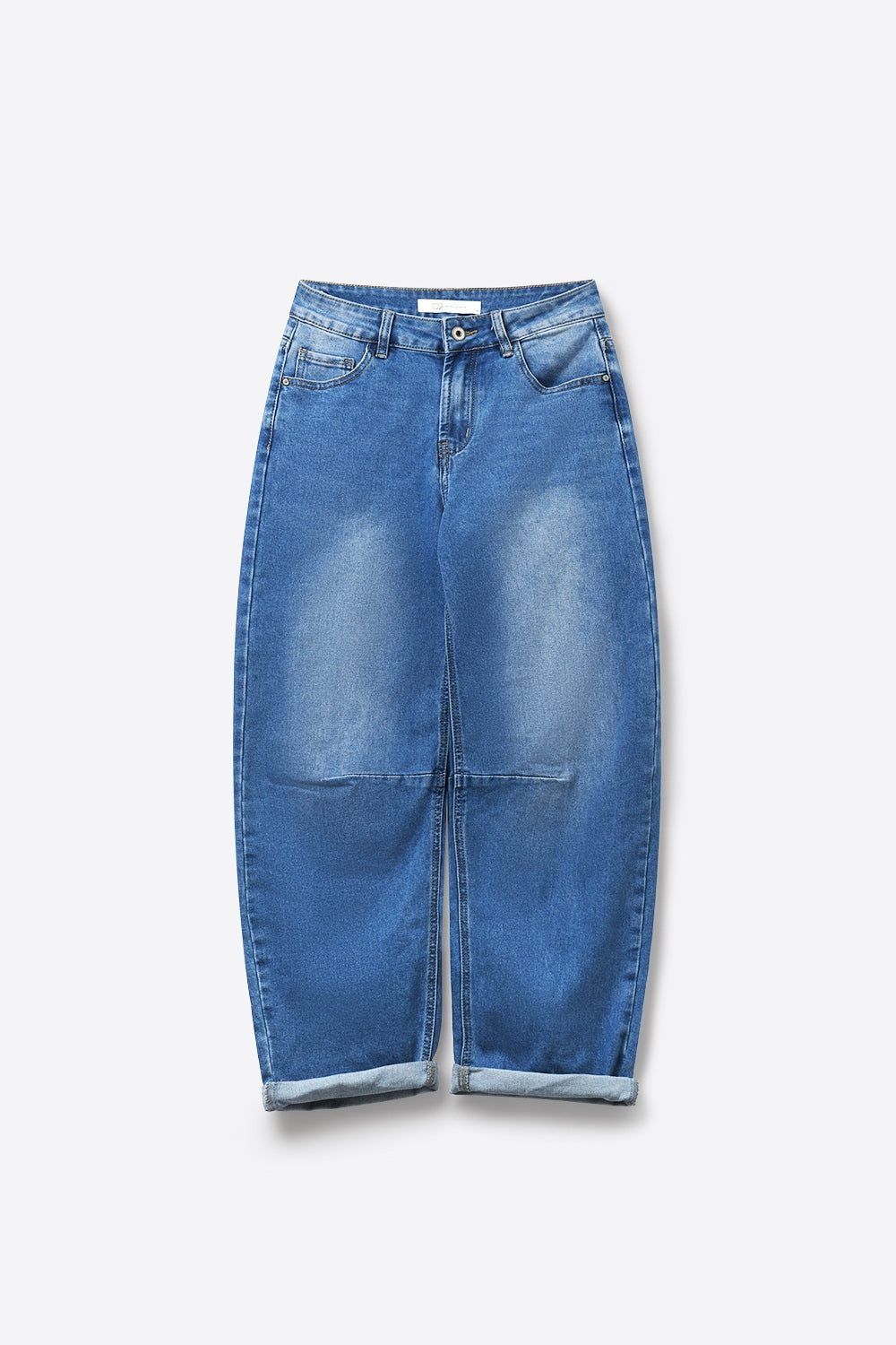 Jeans Azuis de Caimento Solto com Lavagem Clara e Costura Lateral
