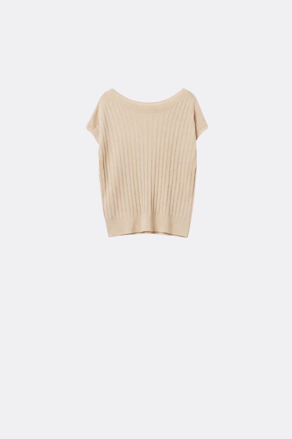 Camisola de malha fina bege com gola redonda