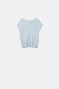 Camisola de malha de canelado fino azul claro com gola em barco