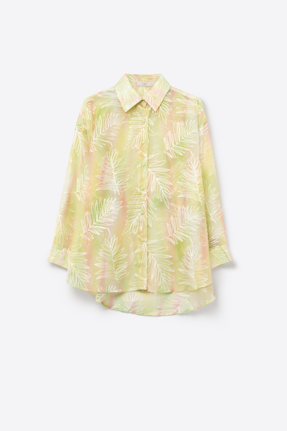 Camisa Verde com Estampa de Folhas Transparente com Tecido Translúcido