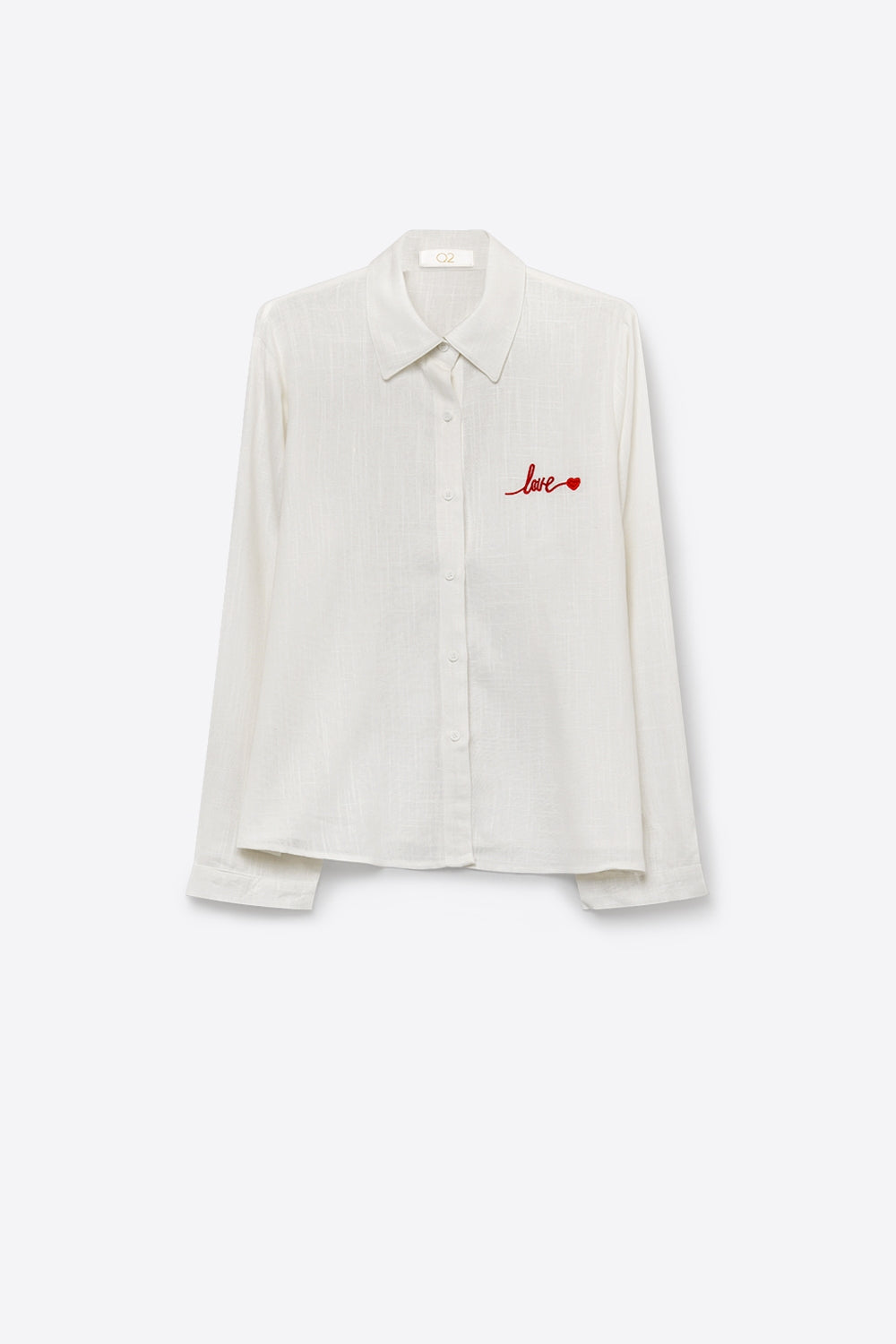 Camisa Branca de Botão com Bordado de Amor Vermelho