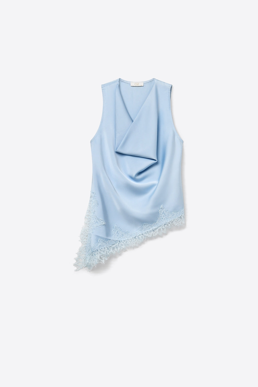 Top Azul Bebê de Cetim com Bainha Assimétrica Drapada