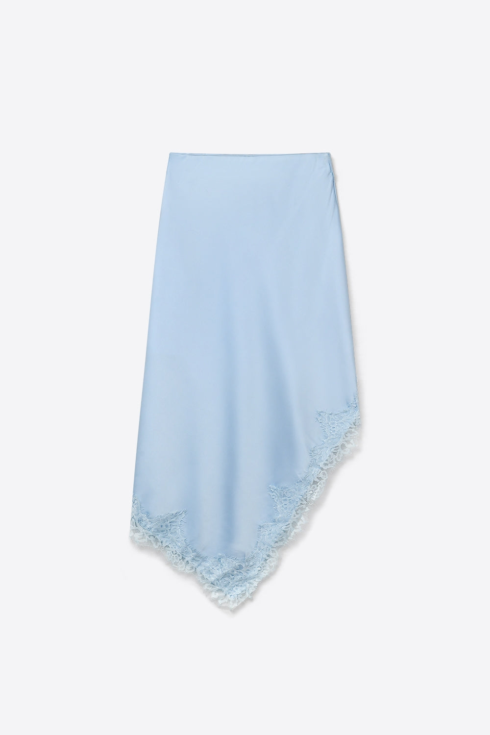 Saia Assimétrica de Cetim Azul Bebê com Renda