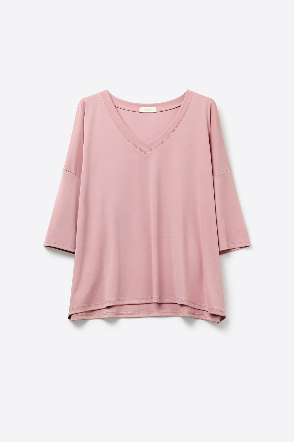 Top Rosa Antigo Decote em V com Caimento Solto e Mangas 3/4