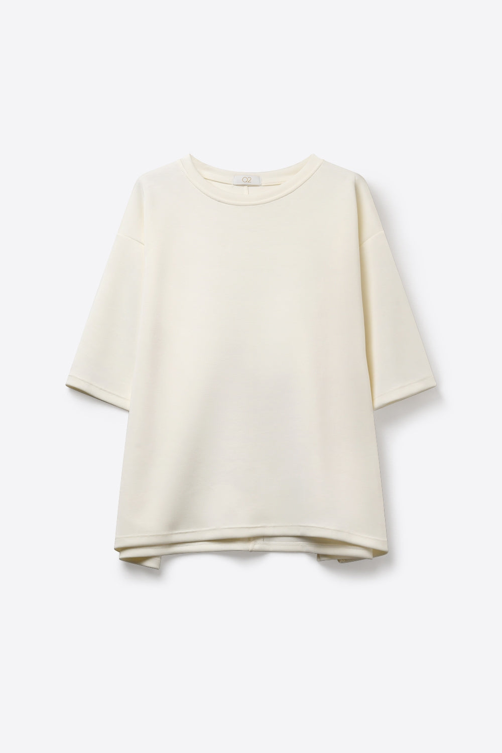 Camisola de Manga Curta com Gola Redonda e Corte Relaxado na Cor Creme