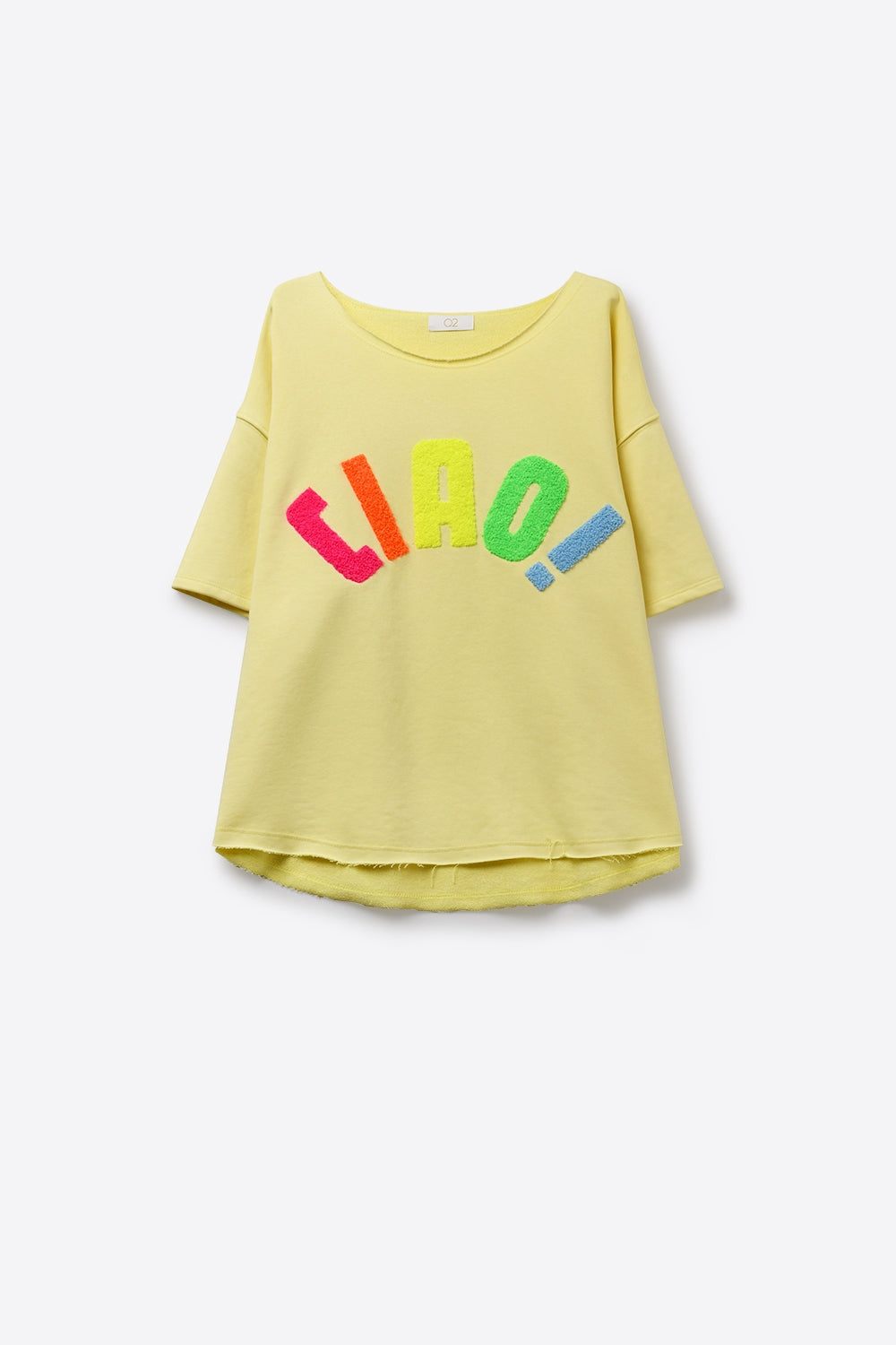Suéter Amarelo Relaxed Fit Gráfico com Texto Colorido
