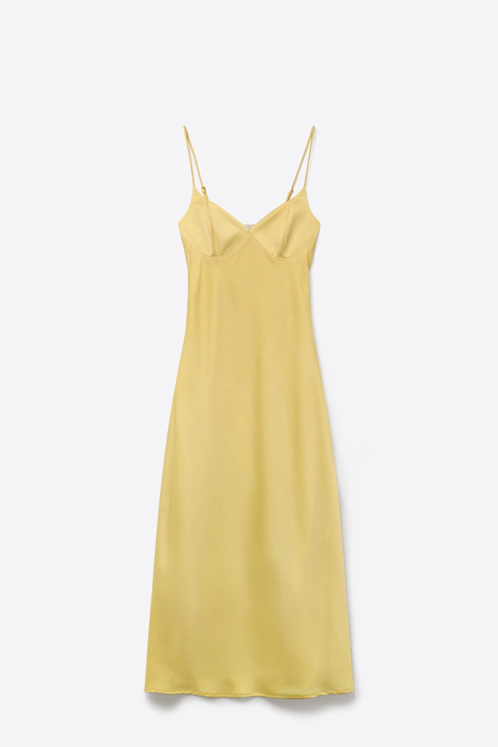 Vestido Amarelo de Cetim Slip Maxi com Alças Ajustáveis