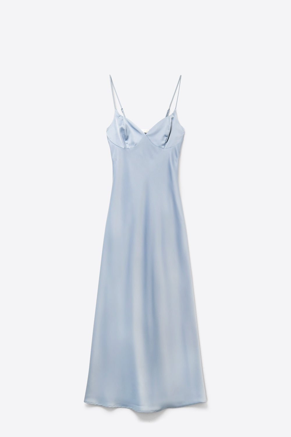 Vestido Maxi Slip de Cetim Azul Claro com Alças Finas