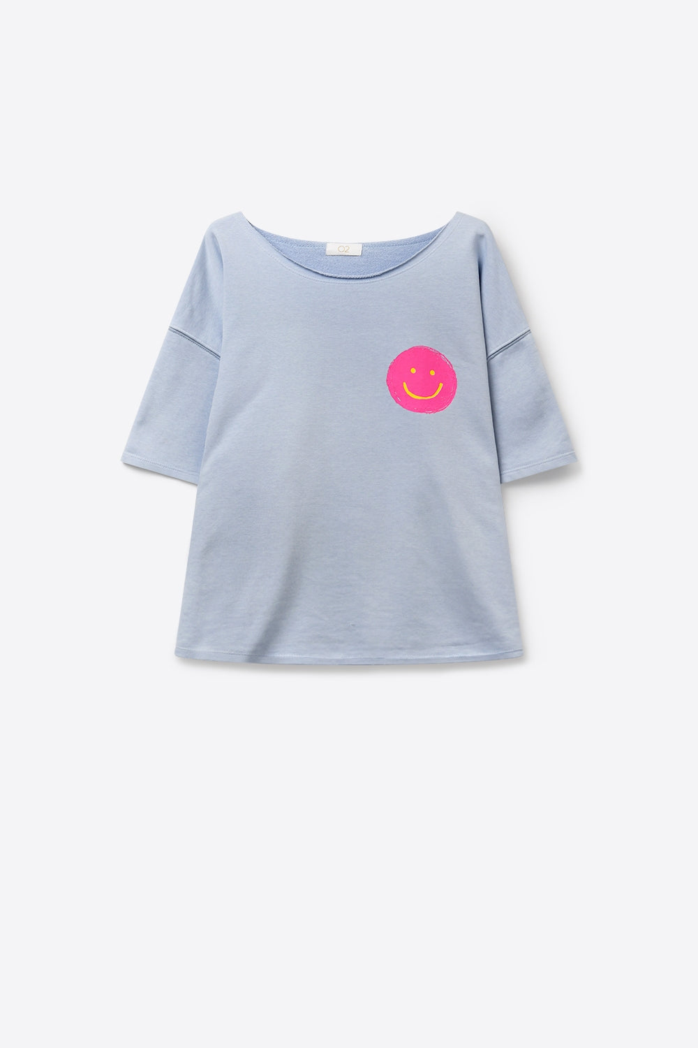 Camisola Azul Claro de Ajuste Solto com Smiley Rosa