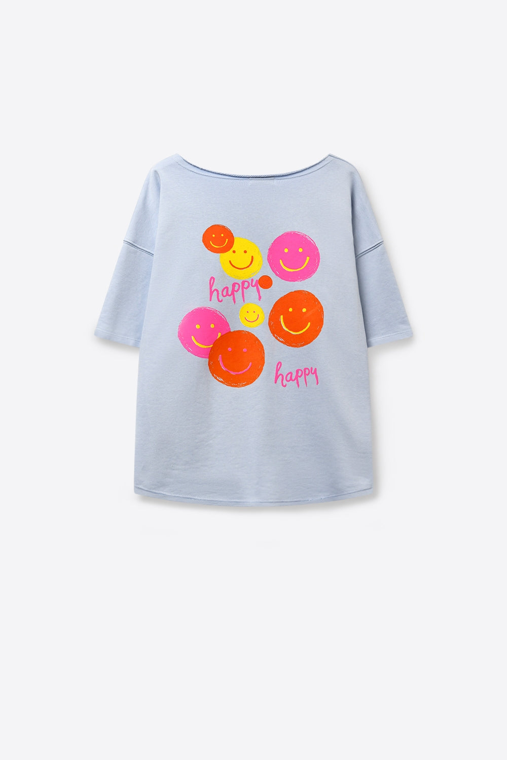 Camisola Azul Claro de Ajuste Solto com Smiley Rosa