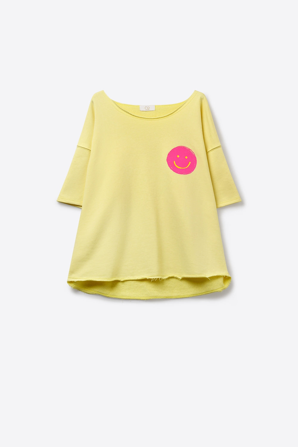 Moletom Amarelo Relaxed Fit com Emblema de Sorriso em Algodão