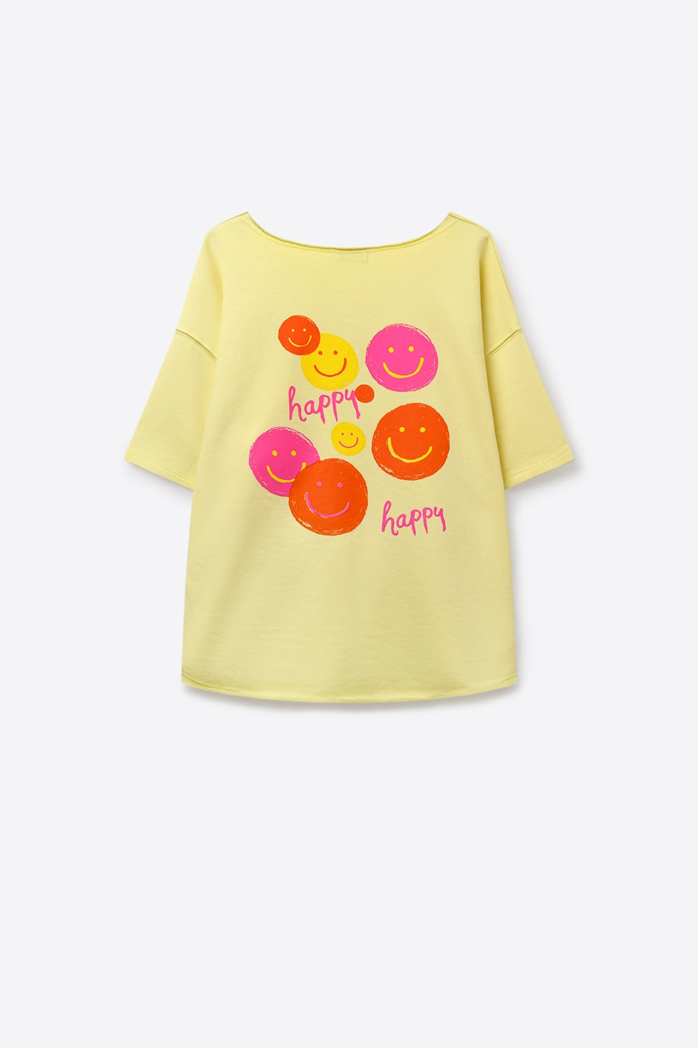 Moletom Amarelo Relaxed Fit com Emblema de Sorriso em Algodão