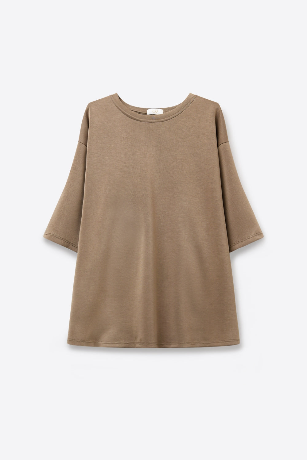 Camisola Básica de Gola Redonda de Ajuste Relaxado em tom camelo
