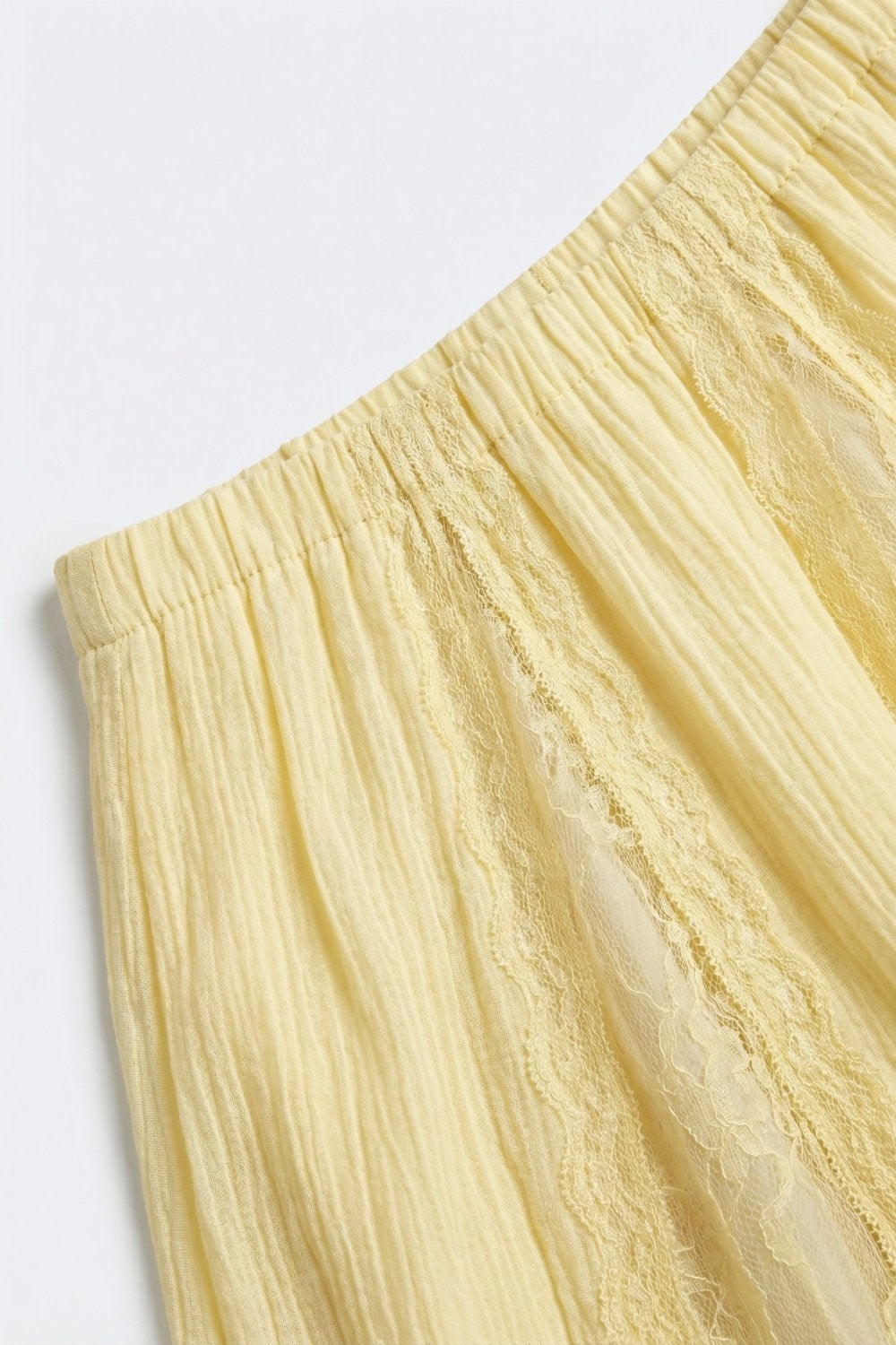 Saia amarela maxi A-line em tecido transparente com inserção de renda