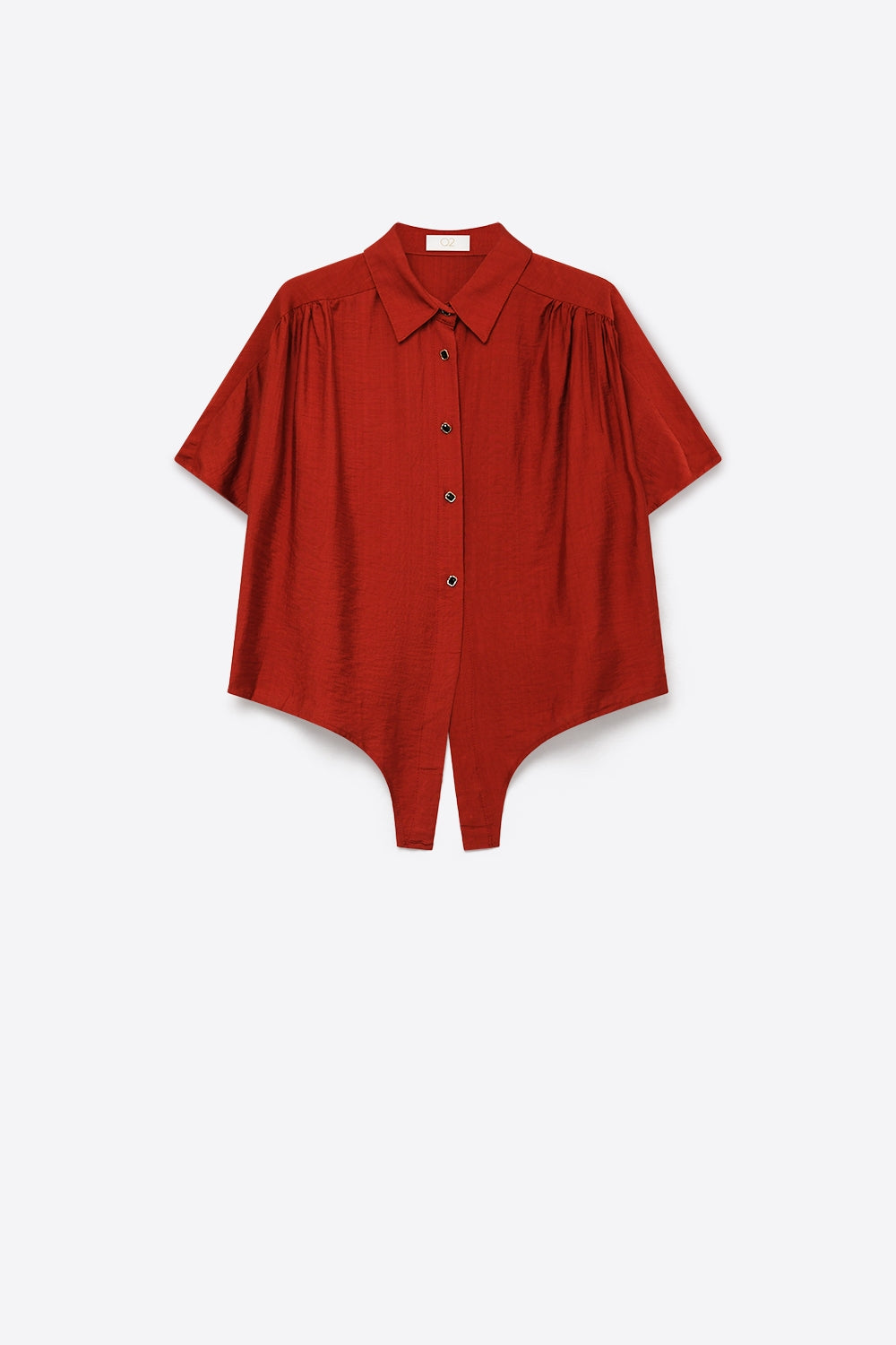 Camisa de Manga Curta com Botões e Nó Frontal em Terracota
