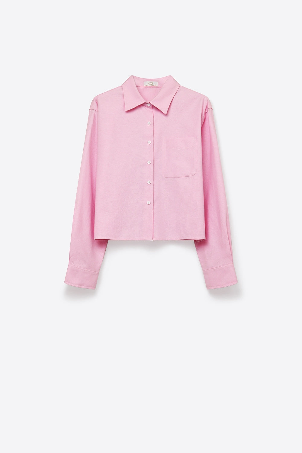 Camisa Cropped Rosa com Botões e Gola