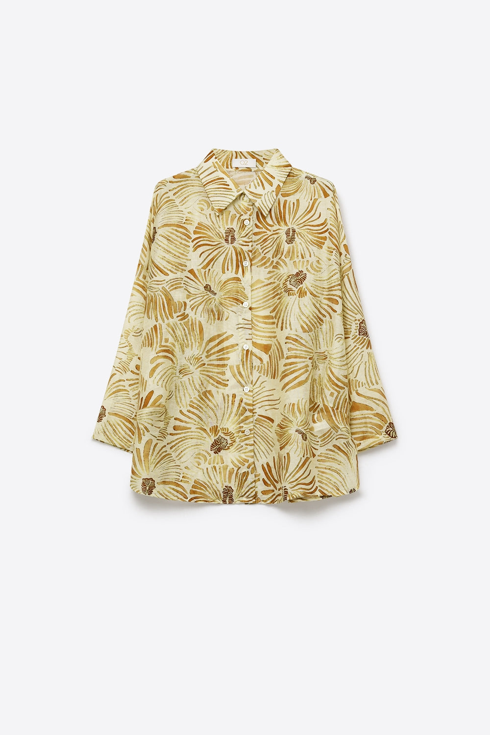 Camisa Amarela Estampada Floral de Caimento Solto