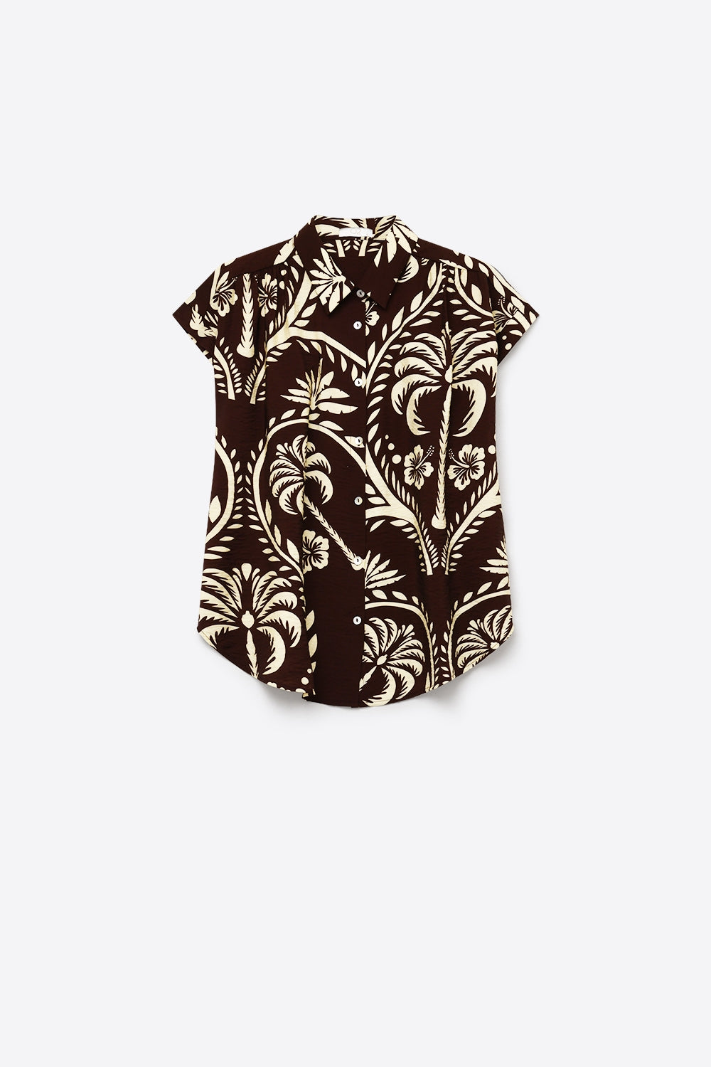 Camisa de Manga Curta com Estampa Tropical Marrom